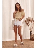 Button-up denim shorts with abrasions, white 730 - Online store - Boutique